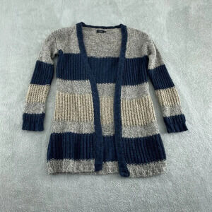 Vida Womens S Long Open Cardigan Sweater Striped Wool Blend 3156